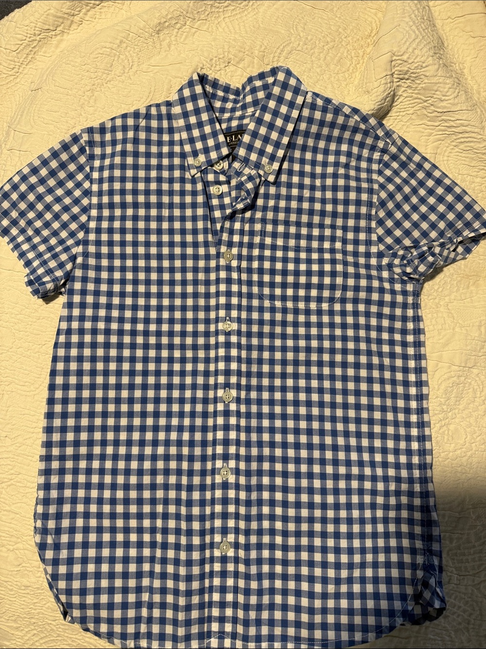 Kids Short-Sleeve Blue and White Gingham Button-Down Shirt